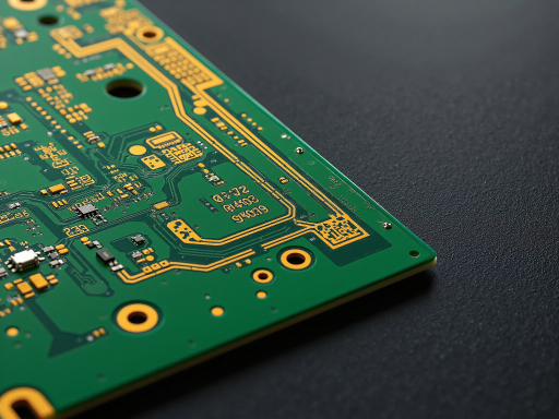 AI硬件PCB技术展示,高清电路板特写,显示精细线路和焊盘,高科技制造环境